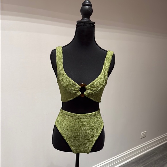 Hunza G Textured Green Women's Bra Set - Picture 1 of 5